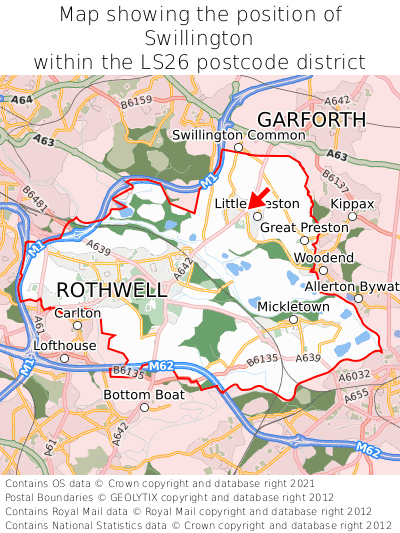 Map showing location of Swillington within LS26