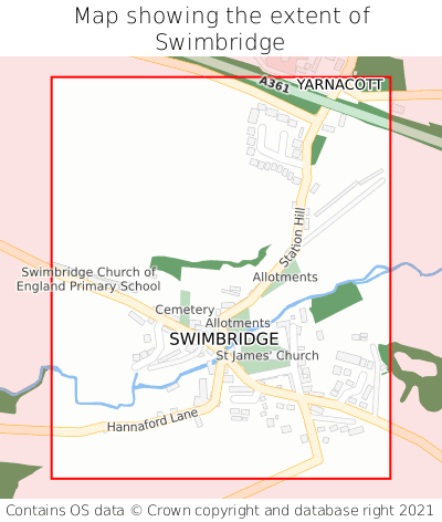 Map showing extent of Swimbridge as bounding box