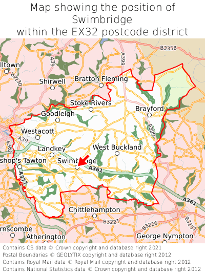Map showing location of Swimbridge within EX32