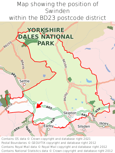 Map showing location of Swinden within BD23