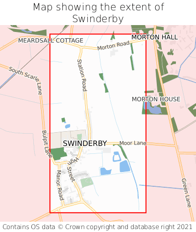 Map showing extent of Swinderby as bounding box
