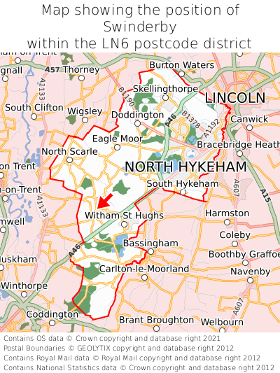Map showing location of Swinderby within LN6