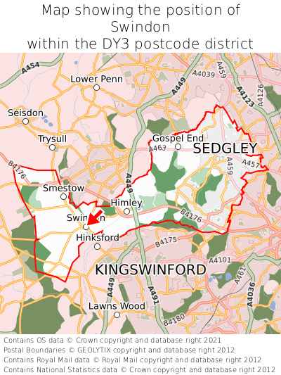 Map showing location of Swindon within DY3