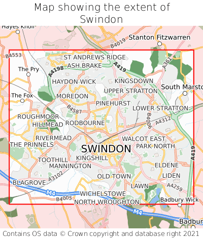 Map showing extent of Swindon as bounding box
