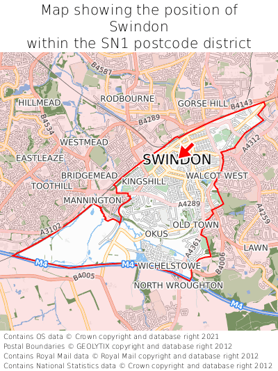 Map showing location of Swindon within SN1