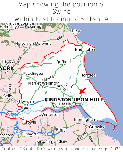 Map showing location of Swine within East Riding of Yorkshire