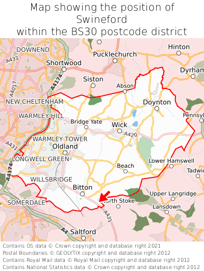 Map showing location of Swineford within BS30