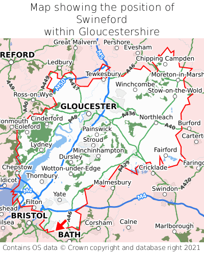 Map showing location of Swineford within Gloucestershire