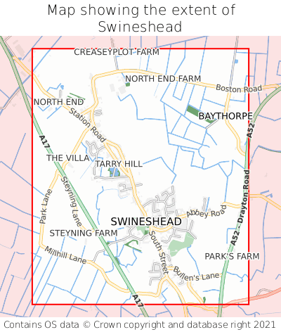 Map showing extent of Swineshead as bounding box