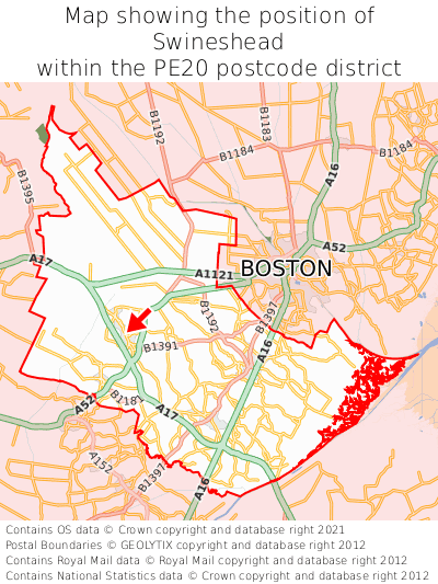 Map showing location of Swineshead within PE20