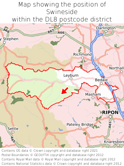 Map showing location of Swineside within DL8