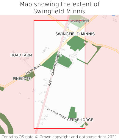 Map showing extent of Swingfield Minnis as bounding box