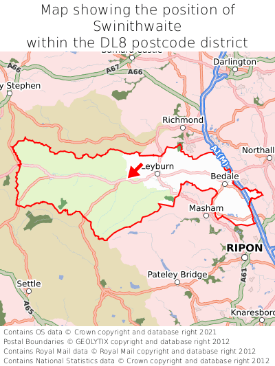Map showing location of Swinithwaite within DL8