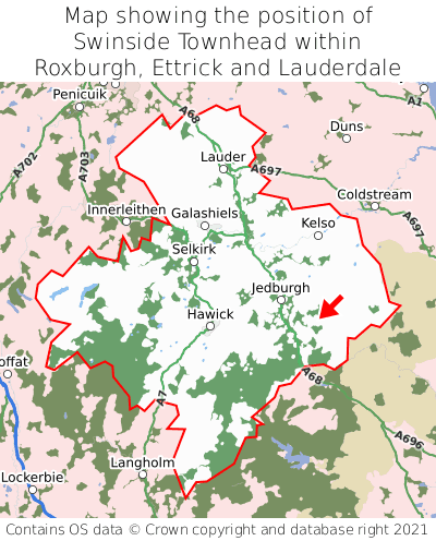 Map showing location of Swinside Townhead within Roxburgh, Ettrick and Lauderdale