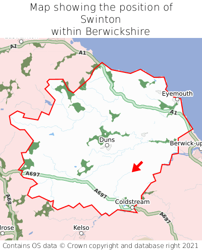Map showing location of Swinton within Berwickshire