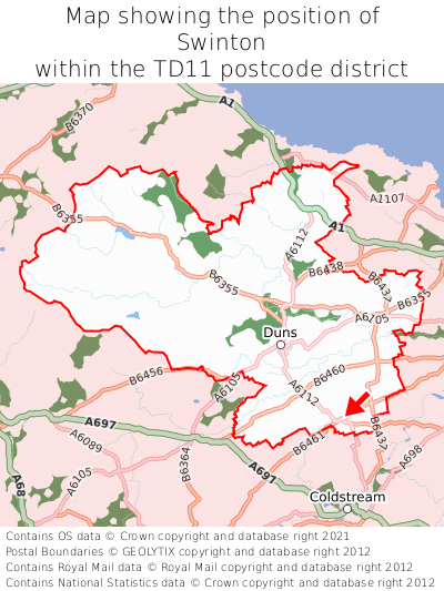 Map showing location of Swinton within TD11