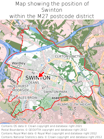 Map showing location of Swinton within M27