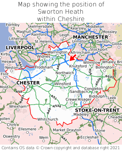 Map showing location of Sworton Heath within Cheshire