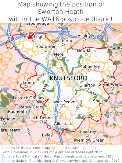 Map showing location of Sworton Heath within WA16