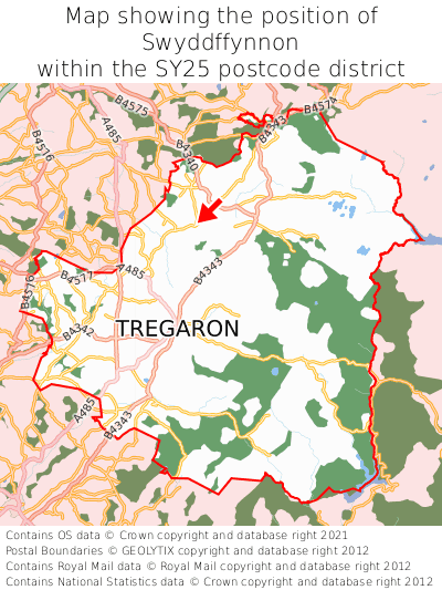 Map showing location of Swyddffynnon within SY25
