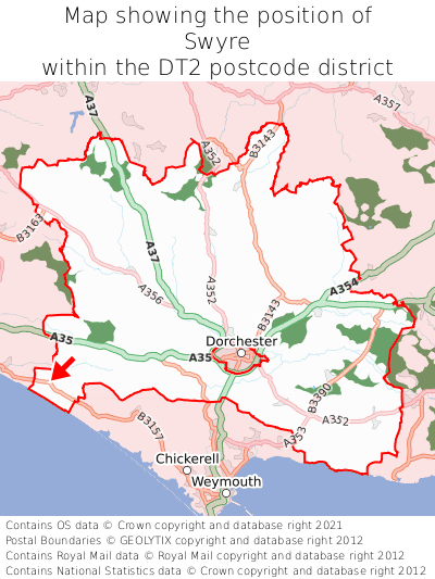 Map showing location of Swyre within DT2