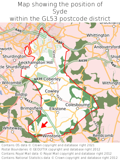 Map showing location of Syde within GL53