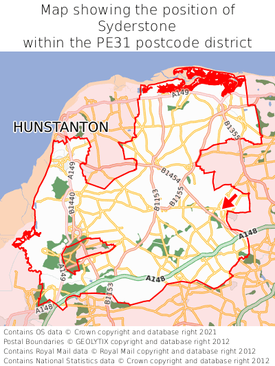 Map showing location of Syderstone within PE31