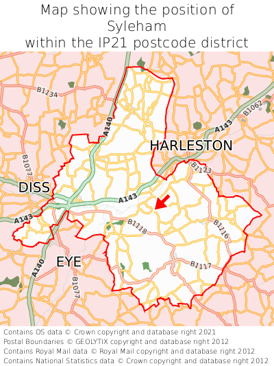 Map showing location of Syleham within IP21