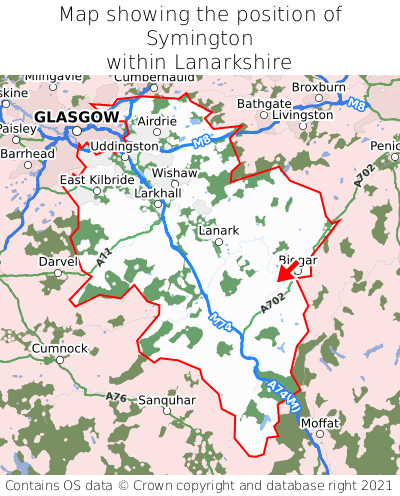 Map showing location of Symington within Lanarkshire