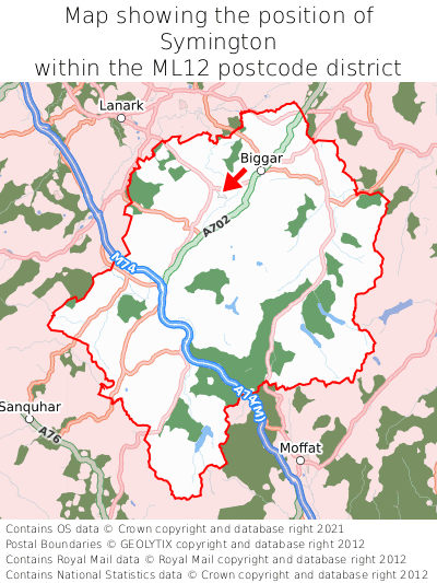 Map showing location of Symington within ML12