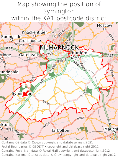 Map showing location of Symington within KA1
