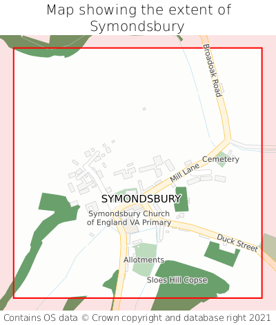 Map showing extent of Symondsbury as bounding box