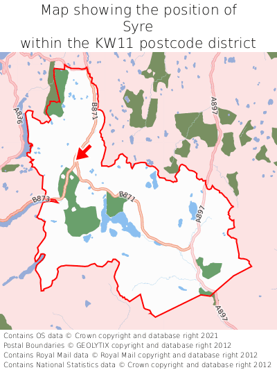 Map showing location of Syre within KW11