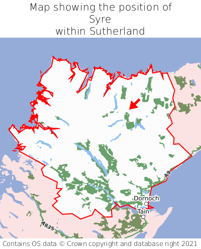 Map showing location of Syre within Sutherland