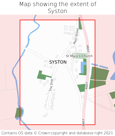 Map showing extent of Syston as bounding box