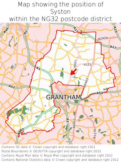 Map showing location of Syston within NG32