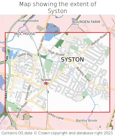 Map showing extent of Syston as bounding box
