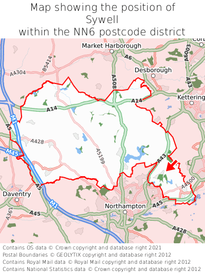 Map showing location of Sywell within NN6