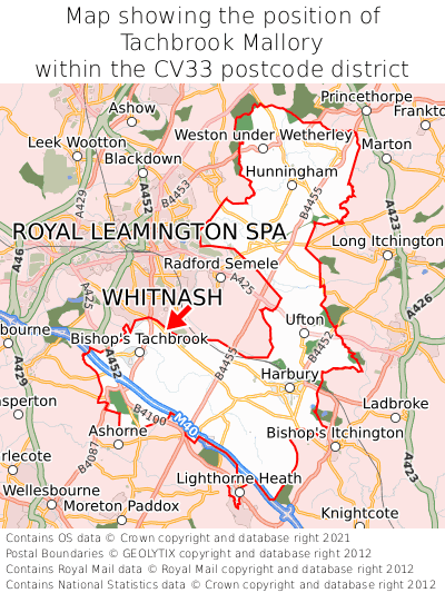 Map showing location of Tachbrook Mallory within CV33
