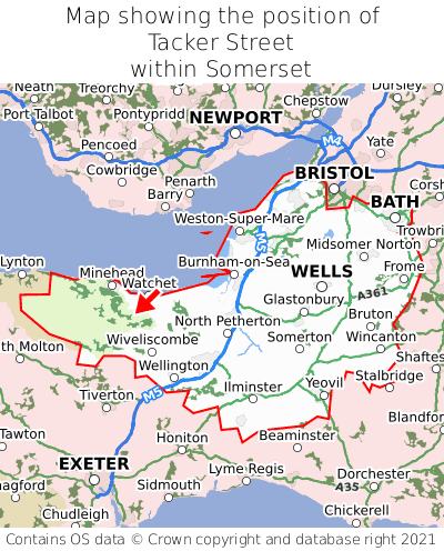 Map showing location of Tacker Street within Somerset