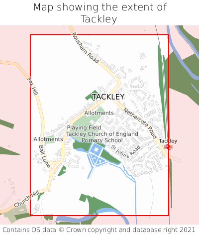 Map showing extent of Tackley as bounding box