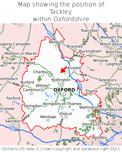 Map showing location of Tackley within Oxfordshire