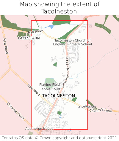Map showing extent of Tacolneston as bounding box