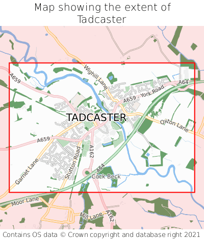 Map showing extent of Tadcaster as bounding box