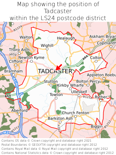 Map showing location of Tadcaster within LS24