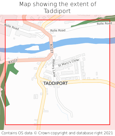 Map showing extent of Taddiport as bounding box