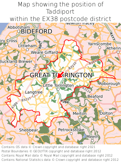 Map showing location of Taddiport within EX38