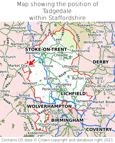 Map showing location of Tadgedale within Staffordshire