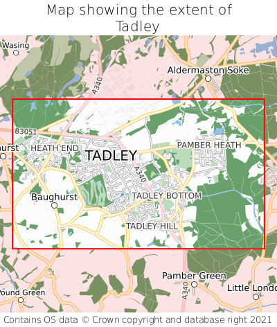 Map showing extent of Tadley as bounding box