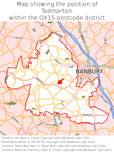 Map showing location of Tadmarton within OX15